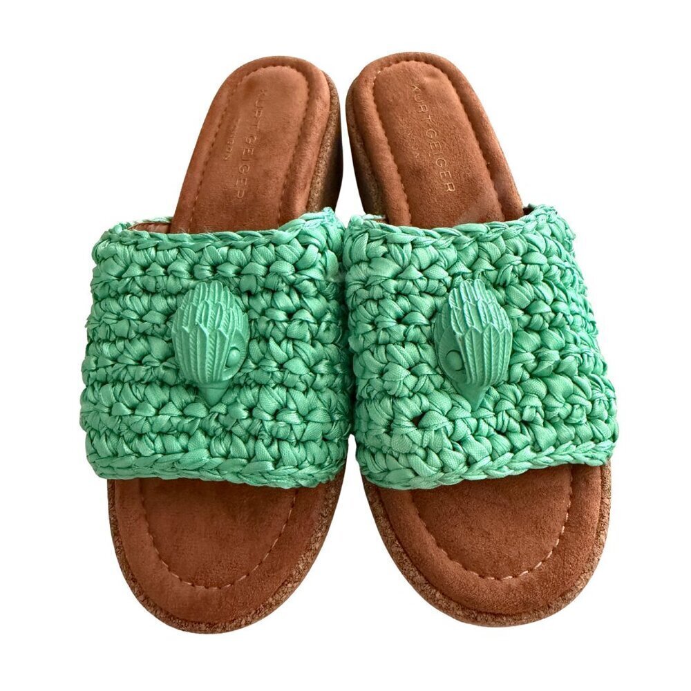NEW Kurt Geiger London Eagle Crochet Cork Slide Sandals in Green